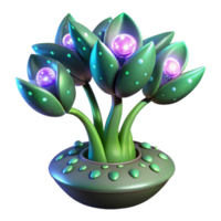 captivating exceptional Alien plant with glowing spores and bioluminescent leaves with Transparent Background png
