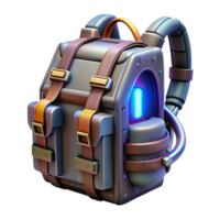enchanting distinctive Cyberpunk backpack, armored plating, glowing tubes with Transparent Background png