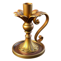 calm dramatic Hyper-specific, professional render, isolated cutout Art Nouveau candlestick, brass, elongated shape, stylized floral base with Transparent Background masterfully captured png