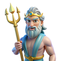 dynamic splendid Poseidon, God of the Sea, holding trident, with Transparent Background sharp png