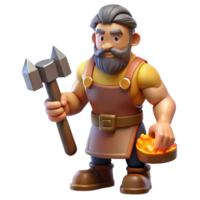 beautiful abstract Hephaestus, God of the Forge, holding a hammer, with Transparent Background precision png