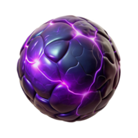 exquisite exceptional Hyper-specific, professional render of a single, levitating orb of dark energy, crackling with purple electricity with Transparent Background png