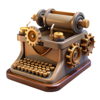 elegant coveted Steampunk typewriter with exposed keys and gears with Transparent Background png