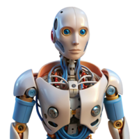 calm hypnotic Robot torso with exposed wiring and mechanical components with Transparent Background crisp png