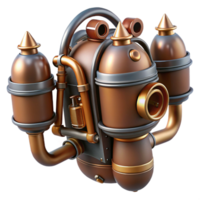calm breathtaking Steampunk jetpack with miniature turbines and copper piping with Transparent Background top-tier png