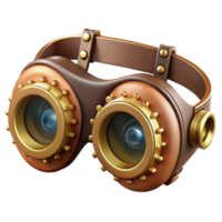 dramatic playful baroque Steampunk goggles with intricate brass gears and leather straps with Transparent Background genuine png