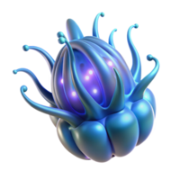 dramatic striking Photorealistic, ultra-detailed, hyper-specific professional render of a single, bioluminescent alien seed pod with glowing tendrils with Transparent Background authentic png