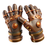 dramatic bold retro Steampunk gloves with articulated finger joints and copper plating with Transparent Background sharp png