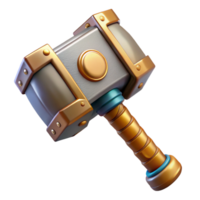 exquisite harmonious modern Concept art style render of a single, powerful Mjolnir hammer, intricate details, isolated cutout with Transparent Background perfect clarity png