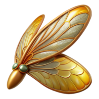 elegant standout Hyper-specific, ultra-detailed concept art style render of an Art Nouveau dragonfly wing, delicate tracery, amber and gold, isolated cutout with Transparent Background png