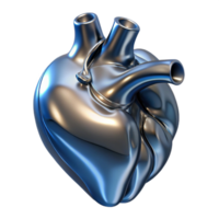 dreamy mesmerizing A single, stylized human heart made of liquid metal with Transparent Background high resolution png