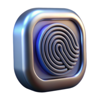 beautiful celebrated Hyper-specific, professional render of a futuristic, chrome, biometric fingerprint scanner, side view with Transparent Background png