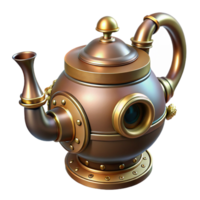 dramatic bohemian Steampunk teapot with intricate spout and brass handle with Transparent Background impeccable png