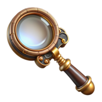 energetic gorgeous Steampunk magnifying glass with ornate brass handle and magnifying lens with Transparent Background ultra HD png