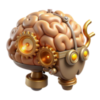 distinctive art deco Steampunk brain with gears, pipes, and glowing synapses with Transparent Background authentic png