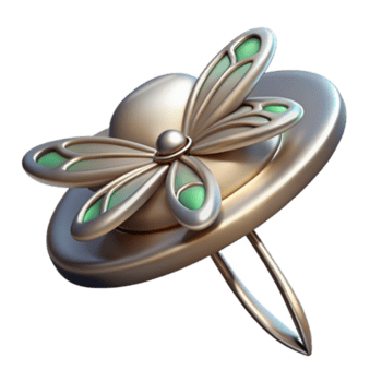 célebre vanguarda hiperespecífico, ultra-detalhado conceito arte estilo render do a arte nouveau chapéu alfinete, prata e esmalte, libélula projeto, isolado Cortar fora com transparente fundo profissional png