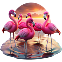 beautiful minimalist A Flock of Flamingos Standing in a high quality png