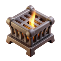 breathtaking rustic Photorealistic, hyper-specific isolated cutout of a single, cast iron fireplace grate with Transparent Background genuine png