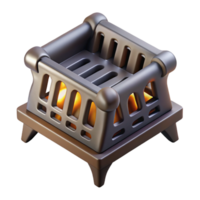 bold magnificent Photorealistic, hyper-specific isolated cutout of a single, cast iron fireplace grate with Transparent Background high resolution png
