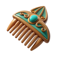 captivating romantic geometric Concept art style, isolated cutout of a tribal woman's decorative comb carved from bone and inlaid with turquoise with Transparent Background precision png