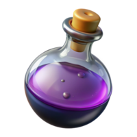 captivating mid-century Photorealistic, ultra-detailed, isolated cutout of a single, glowing potion bottle filled with swirling liquid with Transparent Background expertly shot png