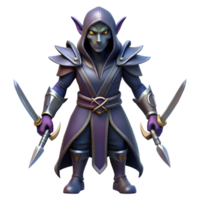 dramatic distinguished A menacing dark elf assassin with twin daggers with Transparent Background png