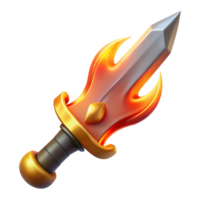 exquisite dreamy mid-century Concept art style, isolated cutout of a stylized, flaming sword hilt with Transparent Background museum quality png