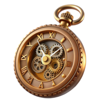 elegant signature Ornate steampunk pocket watch with exposed gears and Roman numerals with Transparent Background png