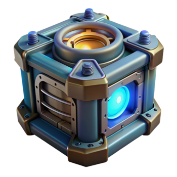 beautiful art deco Hyper-specific professional render, isolated cutout, of a futuristic power generator with pulsating energy core with Transparent Background crisp png