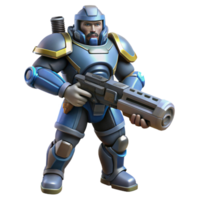dreamy splendid Hyper-specific concept art style, isolated cutout of a space marine in full armor holding a plasma rifle with Transparent Background luxury png