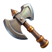elegant mid-century Ultra-detailed, concept art style professional render of a single, orcish axe, crude, rusty with Transparent Background handcrafted png