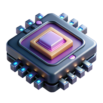 sedutor icônico conceito arte estilo, isolado Cortar fora do uma hiperdetalhado cyberpunk dados lasca com brilhando circuitos, profissional render com transparente fundo png