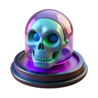 dramatic alluring Hyper-specific, concept art style, isolated cutout of a cyberpunk holographic display featuring a skull, professional render with Transparent Background exclusive png