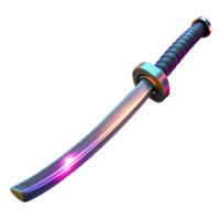Exquisito dramático resumen fotorrealista, ultra detallado profesional prestar, aislado separar de un soltero cyberpunk katana con un brillante borde con transparente antecedentes élite png