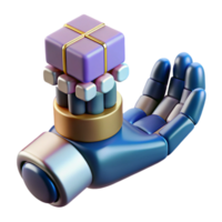 coveted baroque Concept art style, isolated cutout of a hyper-detailed cyberpunk robotic hand holding a data cube, professional render with Transparent Background exclusive png