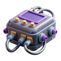 dynamic serene Hyper-specific, concept art style, professional render, isolated cutout of a cyberpunk hacking device with multiple ports and cables with Transparent Background sharp png