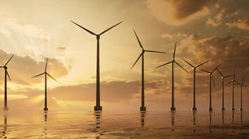 3d Wind farm with green field in the background. Alternative renewable energy generation. Environmental conservation concept. Realistic 3d animation Wind turbines video