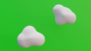 Animation of 3d white clouds flowing and moving left and right in a green background. video