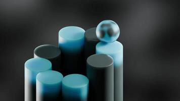 3D Visual with Reactive Pillars Adjusting Based on Sphere Movement. Abstract Blue and Dark Gray Animation of Sphere Rolling over Circular Columns video