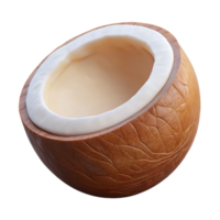 alluring artistic A single coconut, cracked open to reveal the white flesh with Transparent Background masterfully captured png
