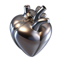 beautiful artistic Concept art style, ultra-detailed, isolated cutout of a single, stylized, chrome human heart with Transparent Background 8K png