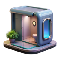 elegant distinctive Concept art style, isolated cutout of a magnetically levitating, prefabricated bathroom pod with Transparent Background png