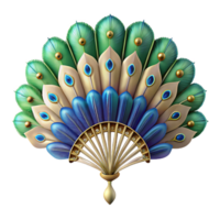 dynamic elegant Concept art style, isolated cutout of a single Art Nouveau fan with peacock feathers, photorealistic, ultra-detailed, professional render with Transparent Background high resolution png