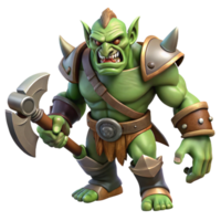 distinctive artistic A fierce orc warrior, battle-worn axe, snarling with Transparent Background handcrafted png