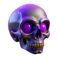 dynamic splendid Ultra-detailed, photorealistic isolated cutout of a single, decaying skull with glowing purple eyes, professional render with Transparent Background sharp png