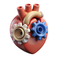 alluring retro Concept art style, isolated cutout of a biomechanical heart with exposed gears and pistons with Transparent Background fine detail png