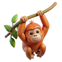 calm captivating Hyper-specific concept art style, isolated cutout professional render of a single orangutan hanging from a single thick vine with Transparent Background masterfully captured png