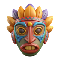 calm pristine A stylized tribal mask, intricate carvings, vibrant colors with Transparent Background 4K png
