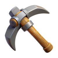 dazzling iconic Hyper-specific, concept art style, professional render of an isolated cutout, dwarf's mining pickaxe with a worn handle with Transparent Background png