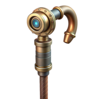 elegant nordic Steampunk cane with a brass handle and hidden gadgets with Transparent Background precision png